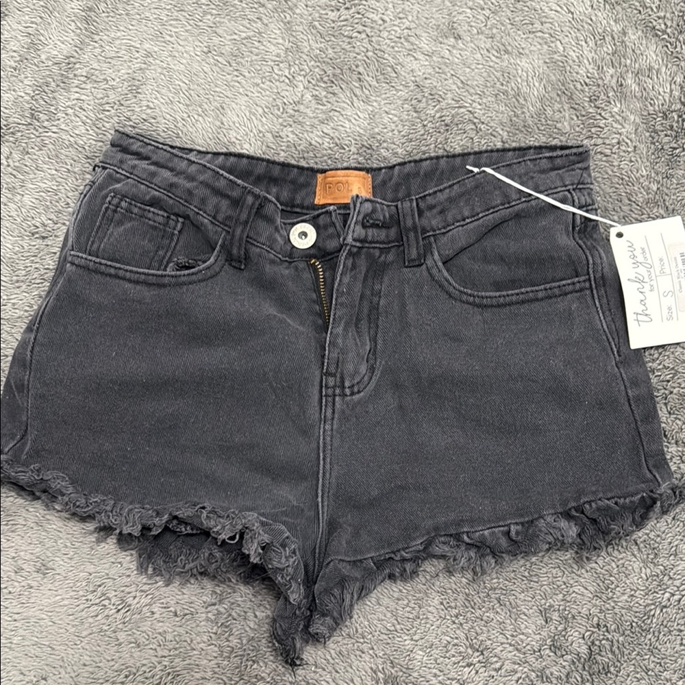 POL Black Frayed Jean Shorts